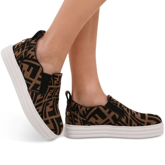 Fendi FF Vertigo tobacco/black slip-on sneakers in 39.5 - Picture 3 of 12